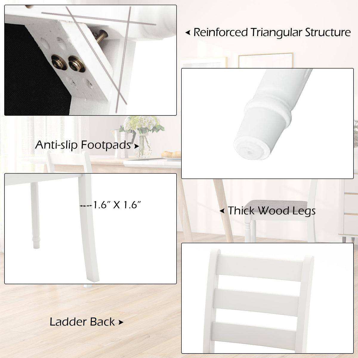 Set of 2 Rubber Wood Dining Chairs with Padded Seat - White