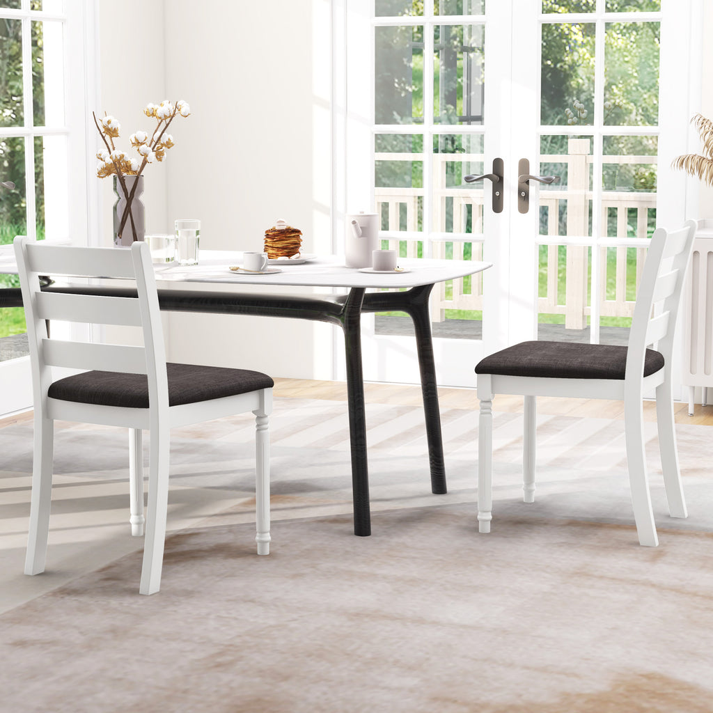 Set of 2 Rubber Wood Dining Chairs with Padded Seat - White