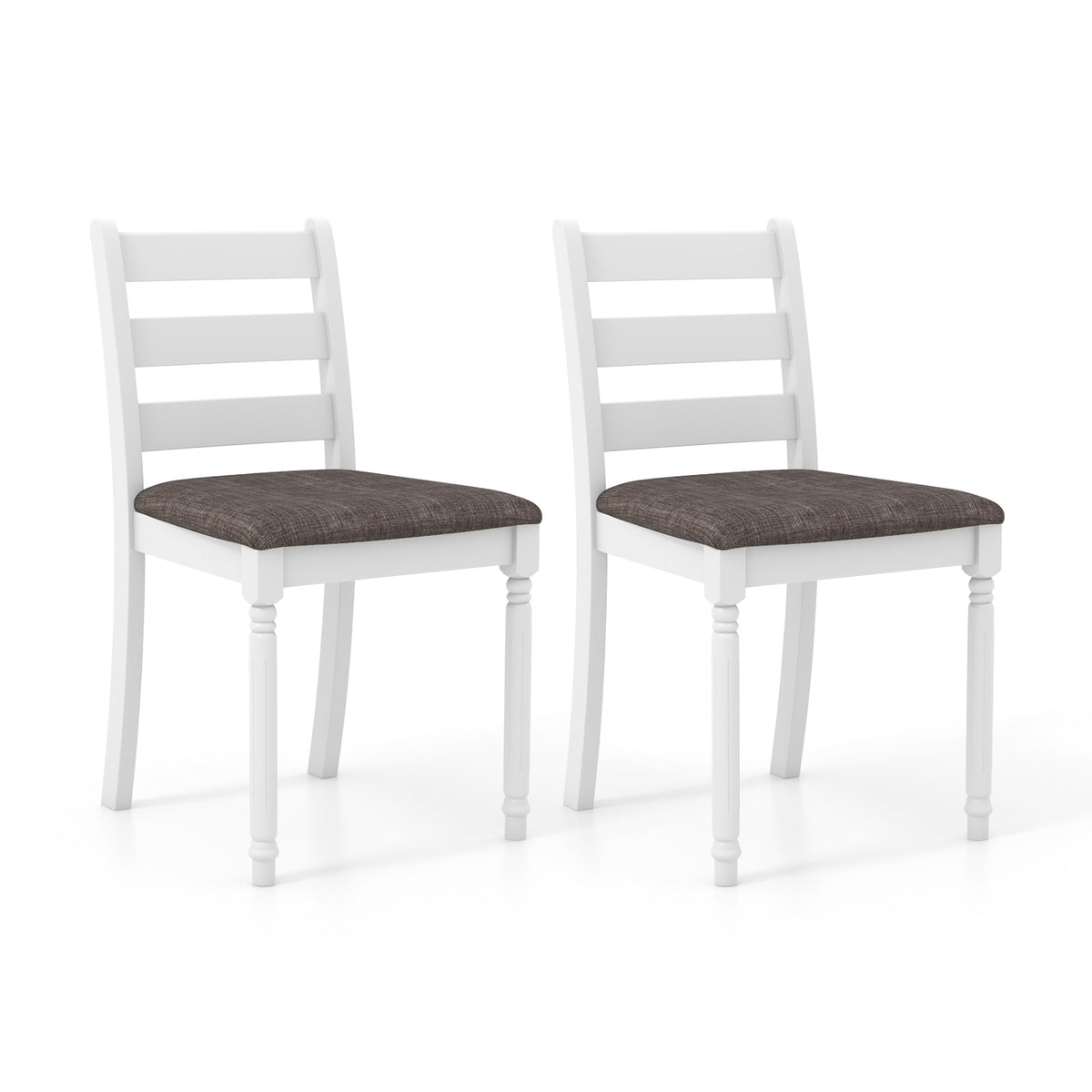 Set of 2 Rubber Wood Dining Chairs with Padded Seat - White