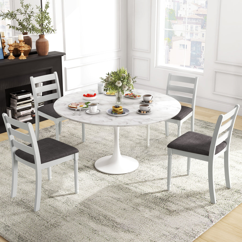 Set of 2 Rubber Wood Dining Chairs with Padded Seat - White
