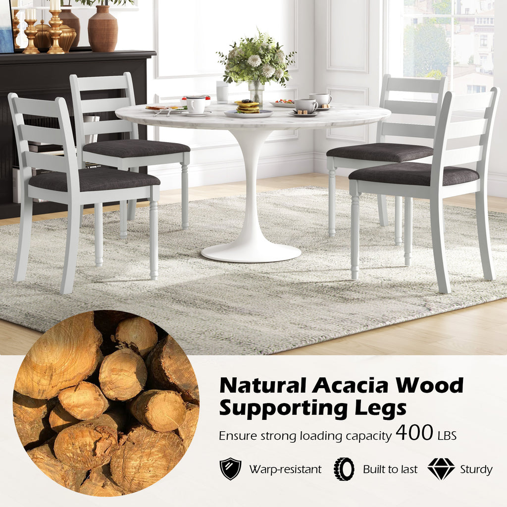 Set of 2 Rubber Wood Dining Chairs with Padded Seat - White