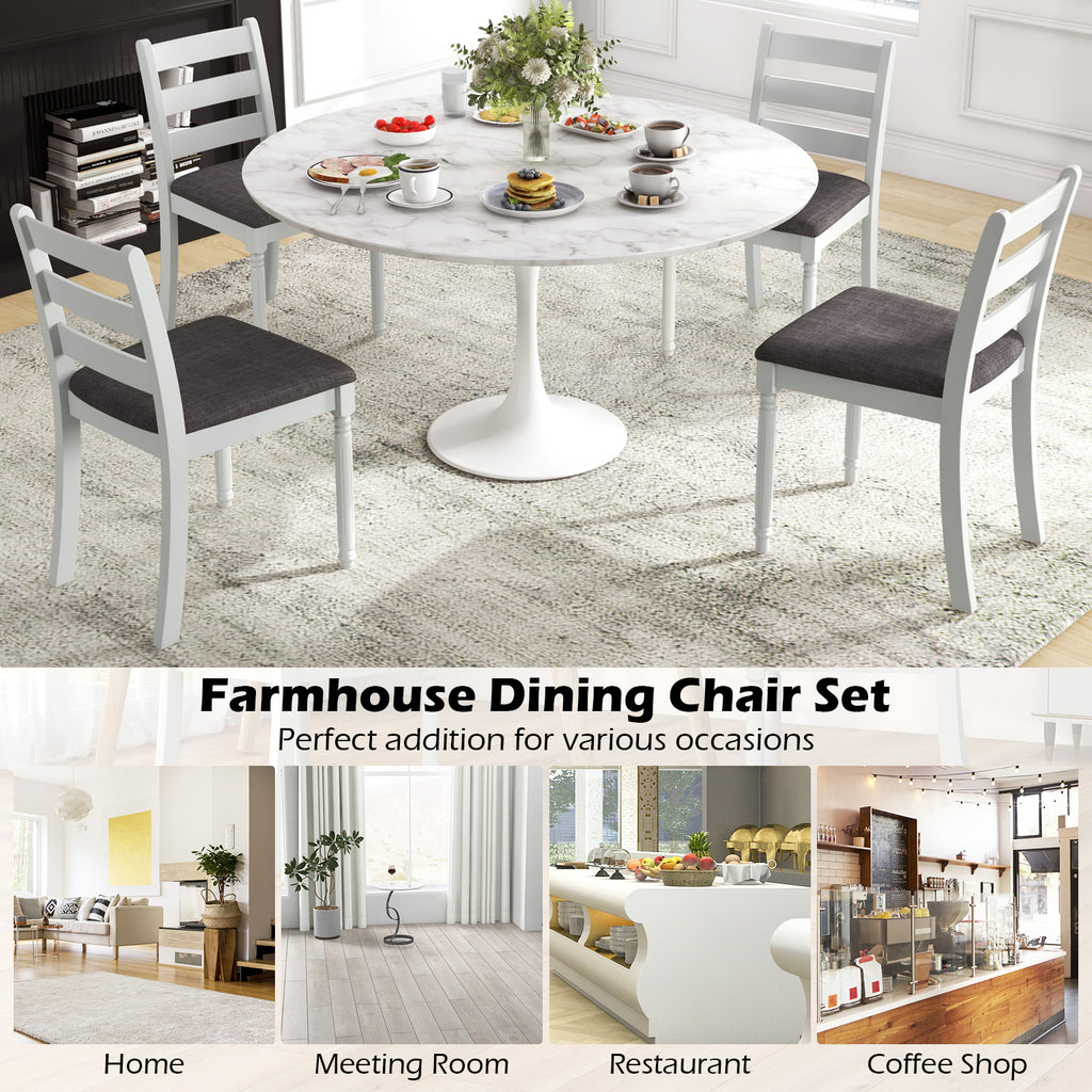 Set of 2 Rubber Wood Dining Chairs with Padded Seat - White