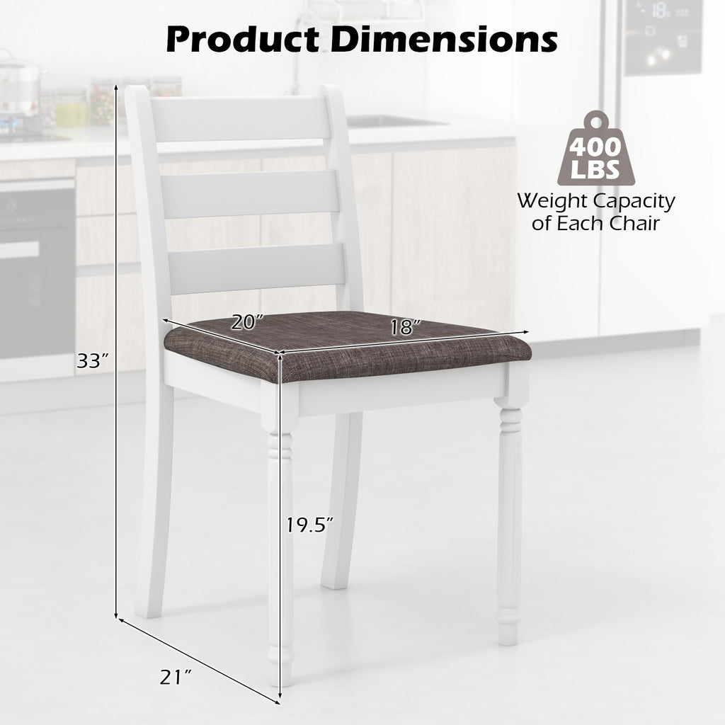 Set of 2 Rubber Wood Dining Chairs with Padded Seat - White
