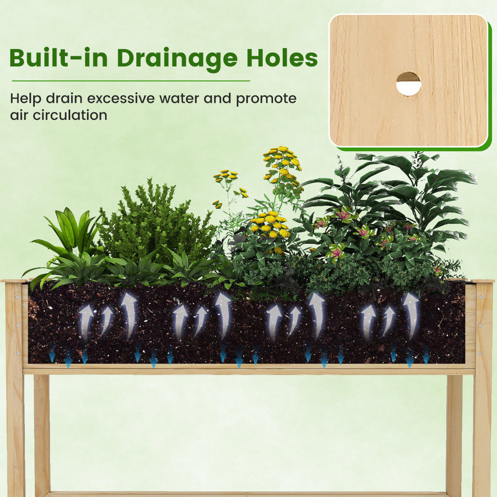 Wood Elevated Planter Bed with Lockable Wheels & Storage Shelf