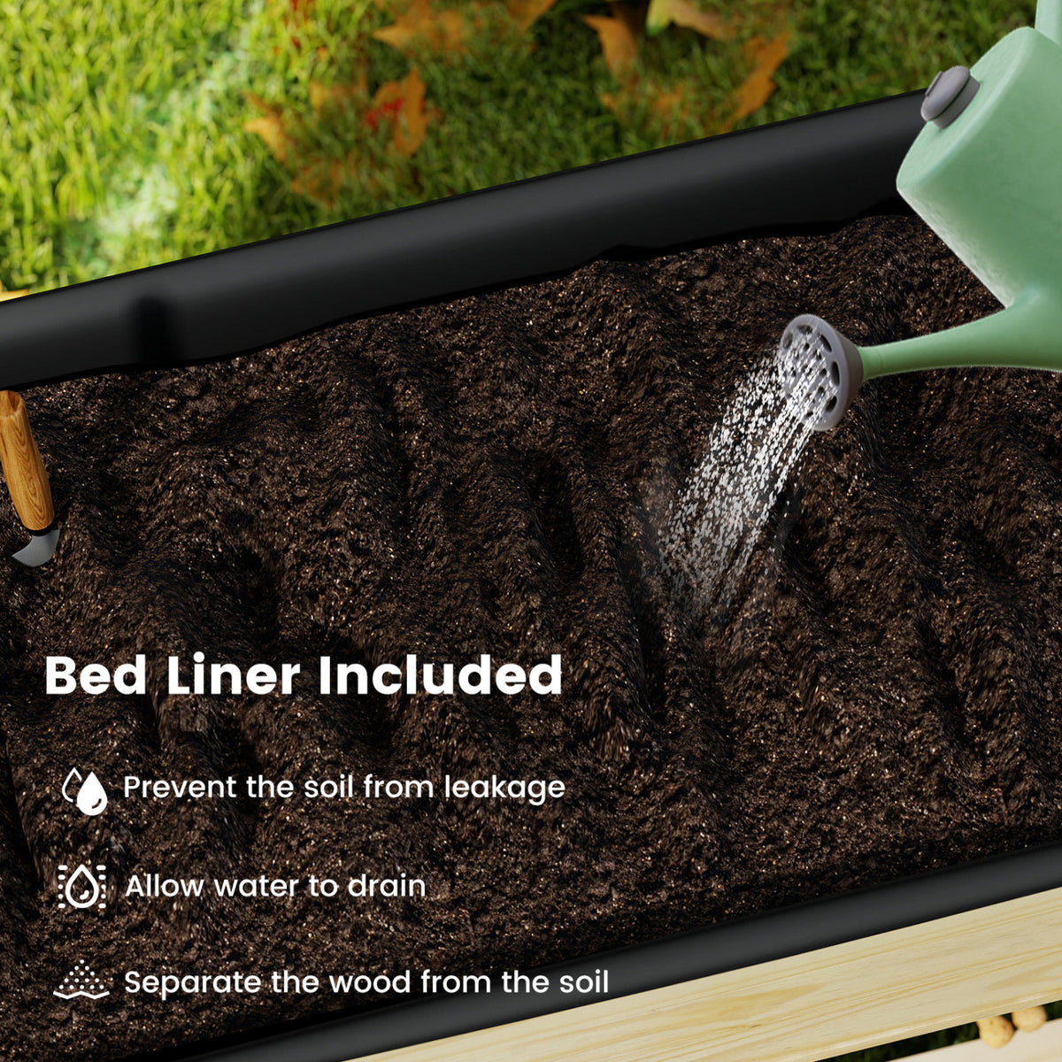 Wood Elevated Planter Bed with Lockable Wheels & Storage Shelf