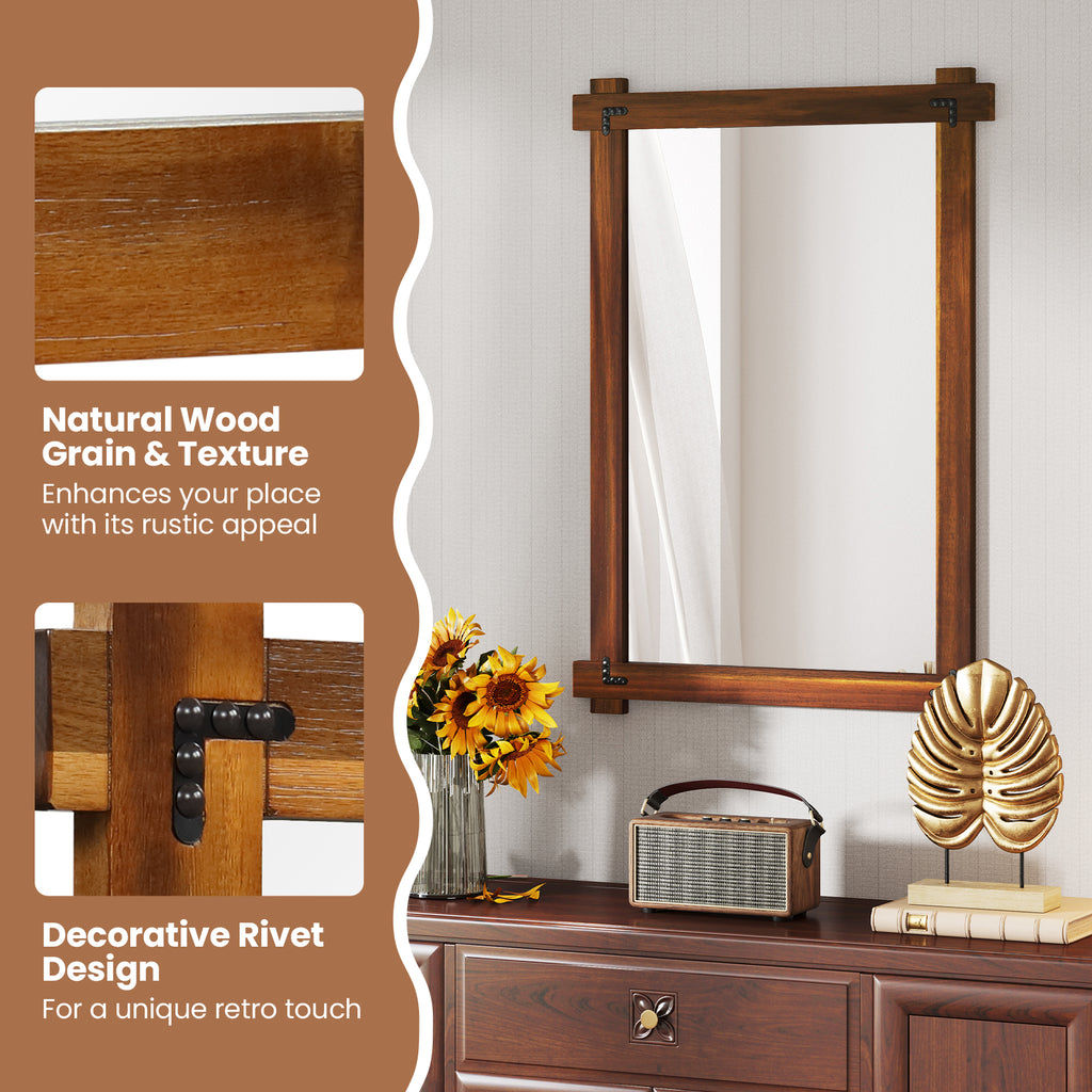 Wood Framed Mirror with Acacia Wood Frame and Vintage Rivet Design - Large L