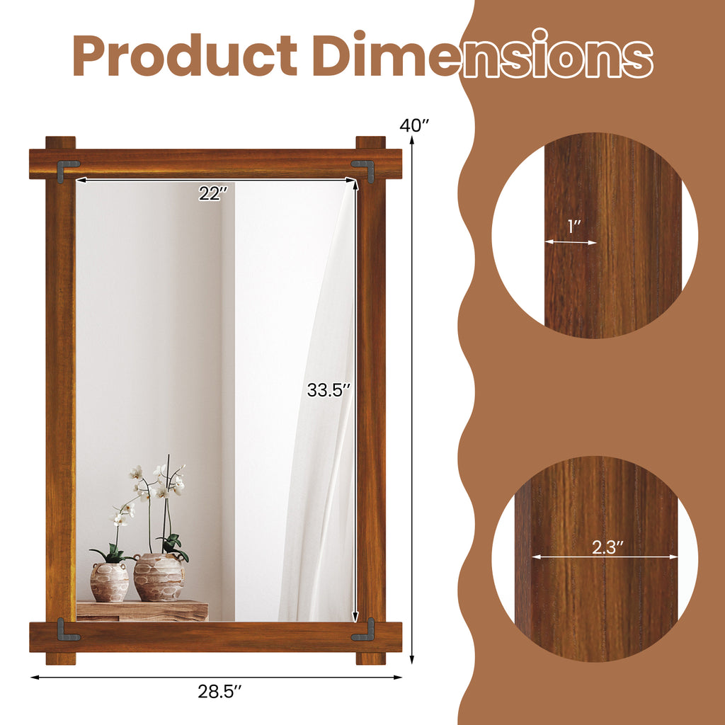 Wood Framed Mirror with Acacia Wood Frame and Vintage Rivet Design - Large L