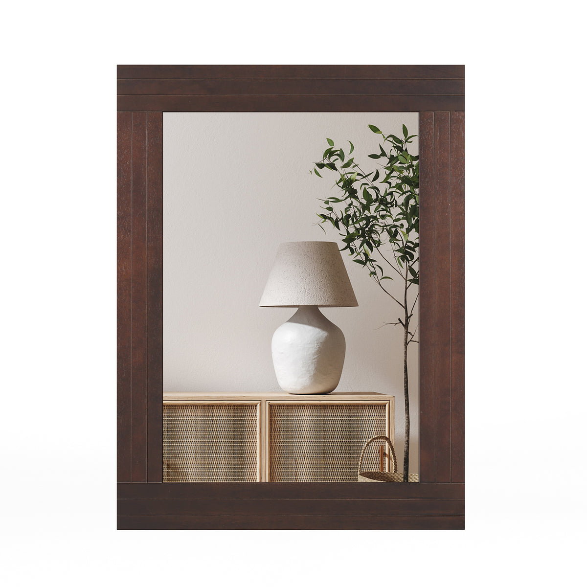 Wood Framed Wall Mirror for Bedroom Living Room Entryway - Brown Rustic Style