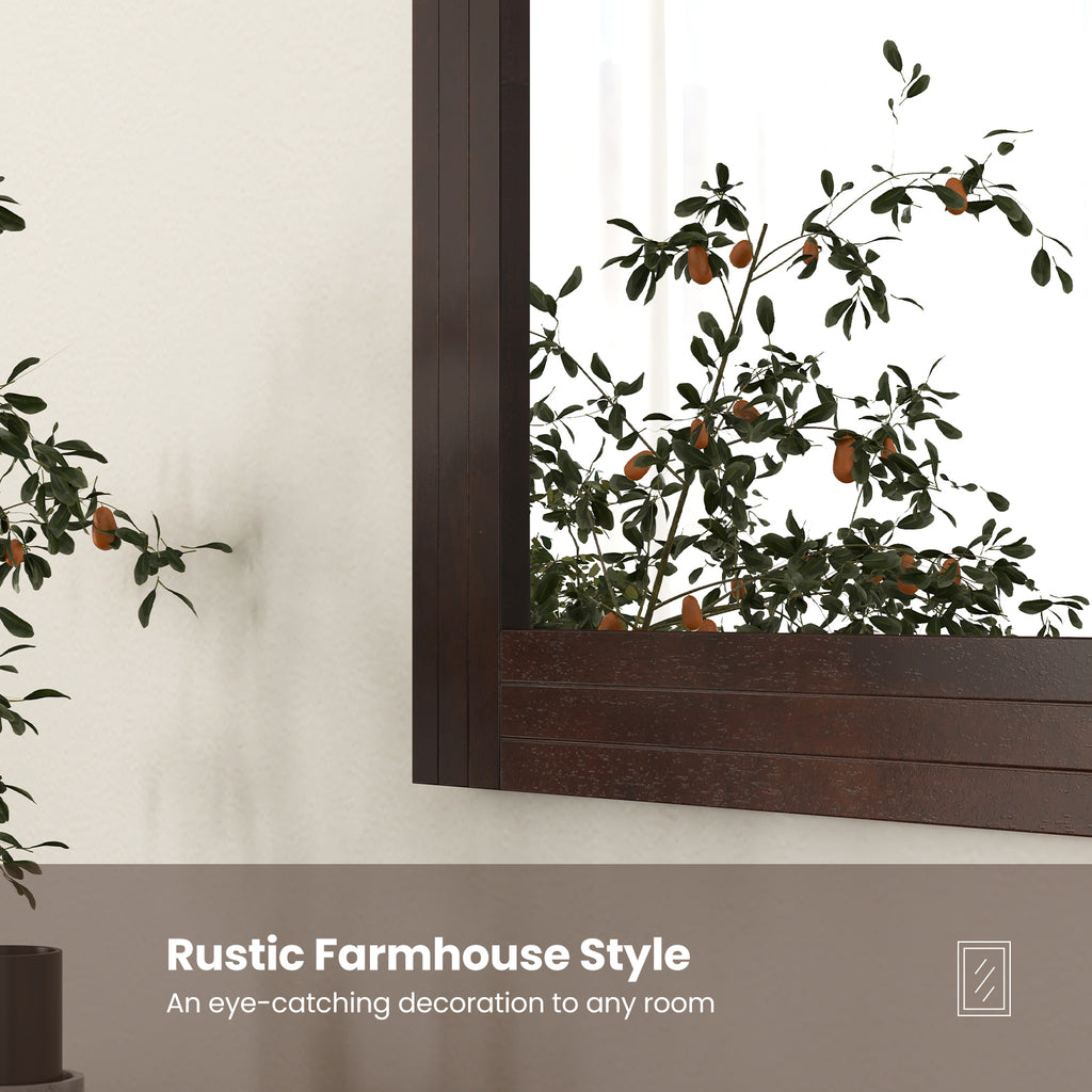 Wood Framed Wall Mirror for Bedroom Living Room Entryway - Brown Rustic Style