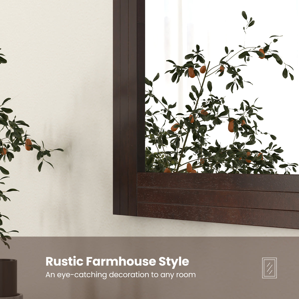 Wood Framed Wall Mirror for Bedroom Living Room Entryway - Brown Rustic Style