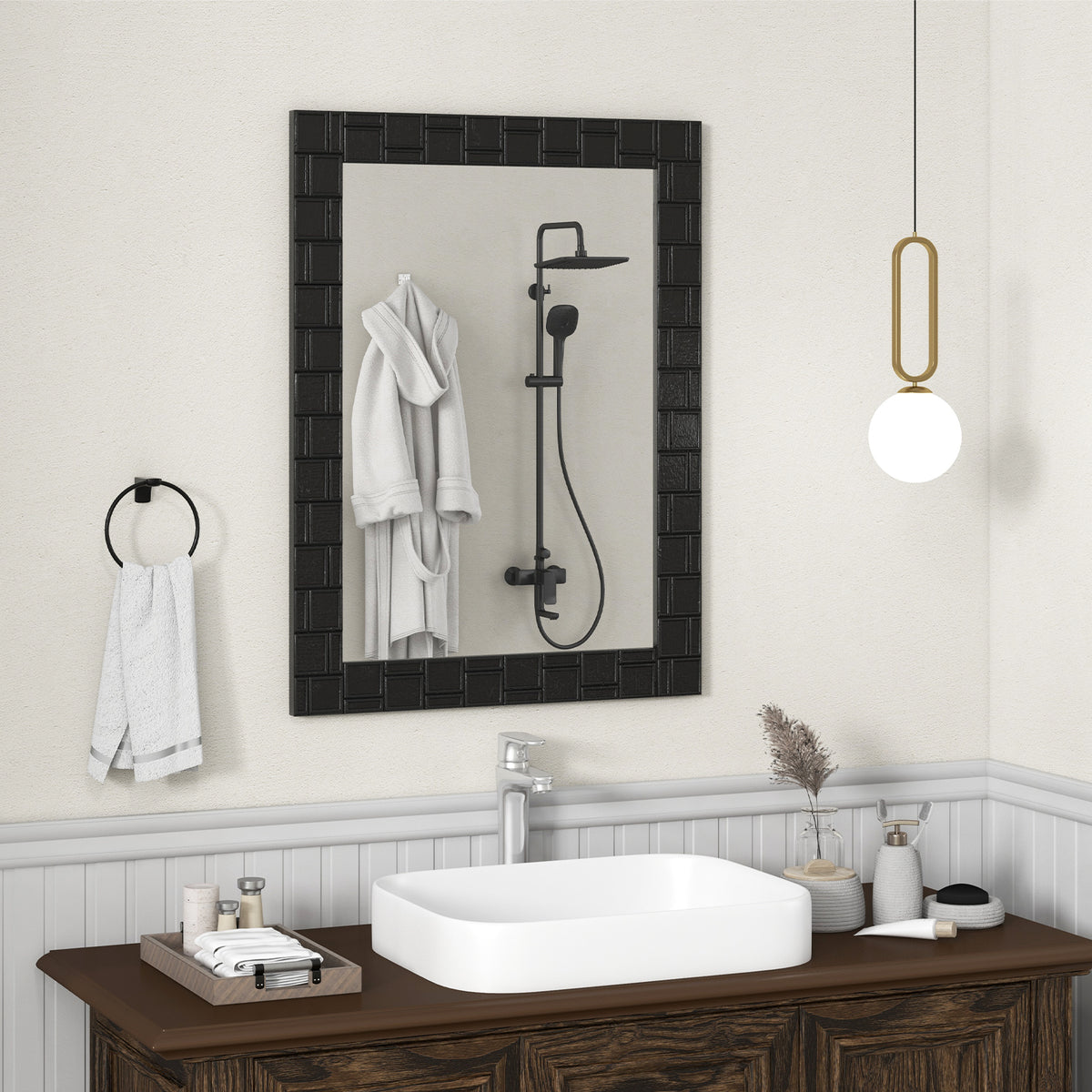 Black Wood Framed Wall Mirror Rectangle Vanity Mirror for Living Room Entryway