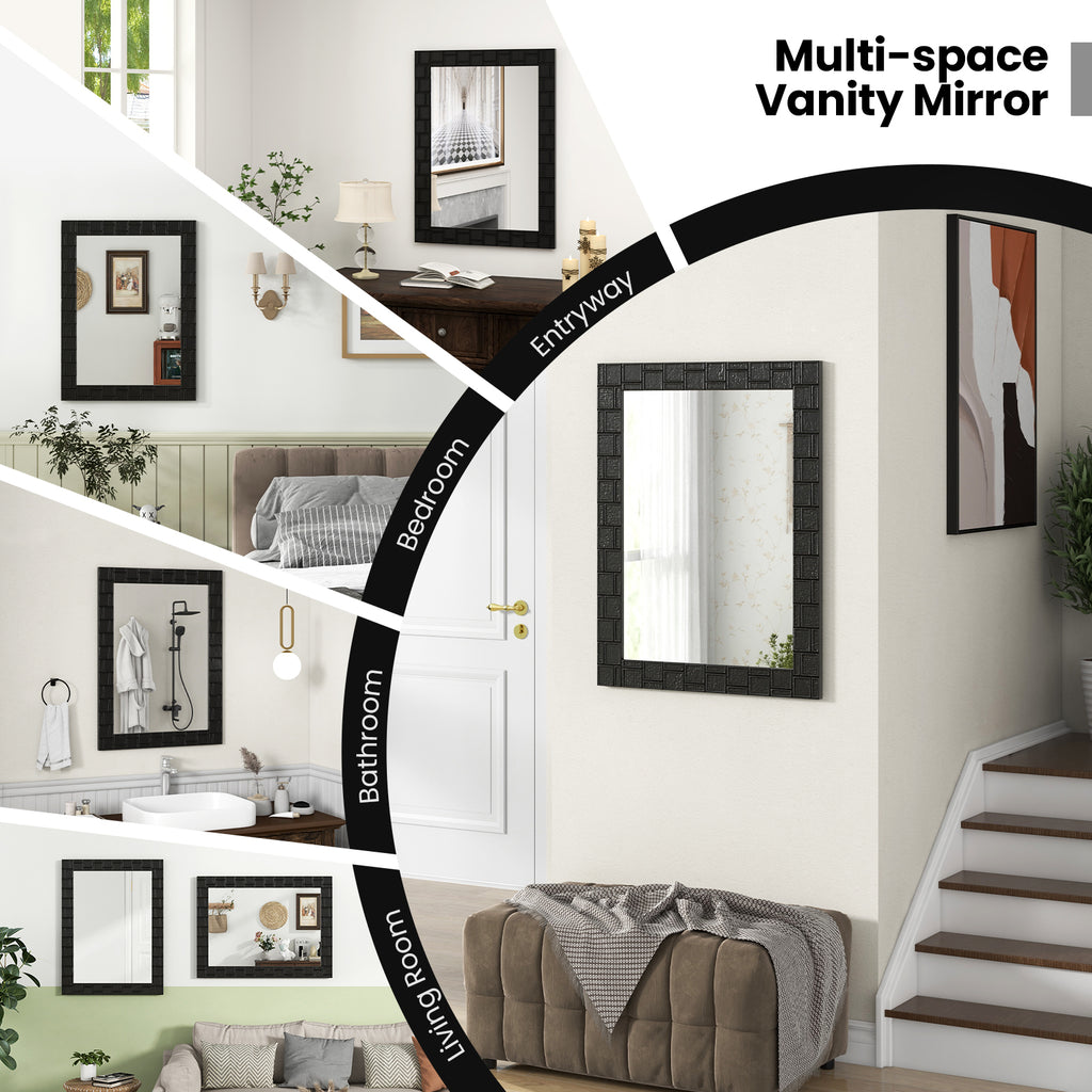 Black Wood Framed Wall Mirror Rectangle Vanity Mirror for Living Room Entryway