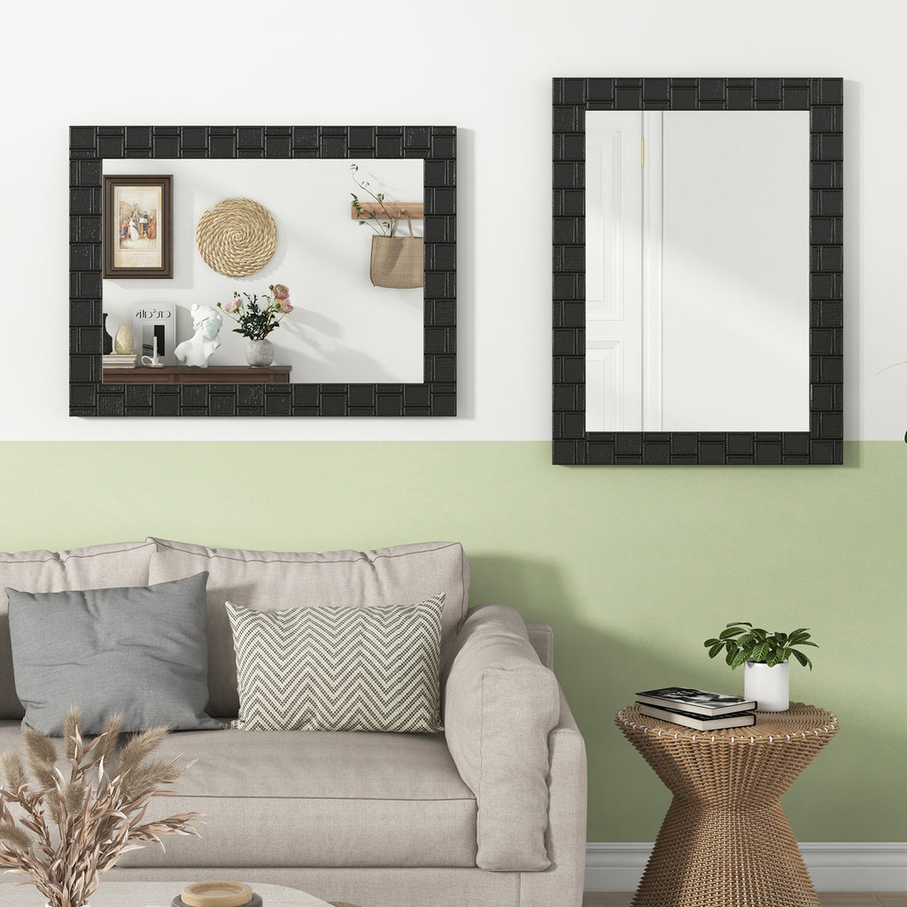 Black Wood Framed Wall Mirror Rectangle Vanity Mirror for Living Room Entryway