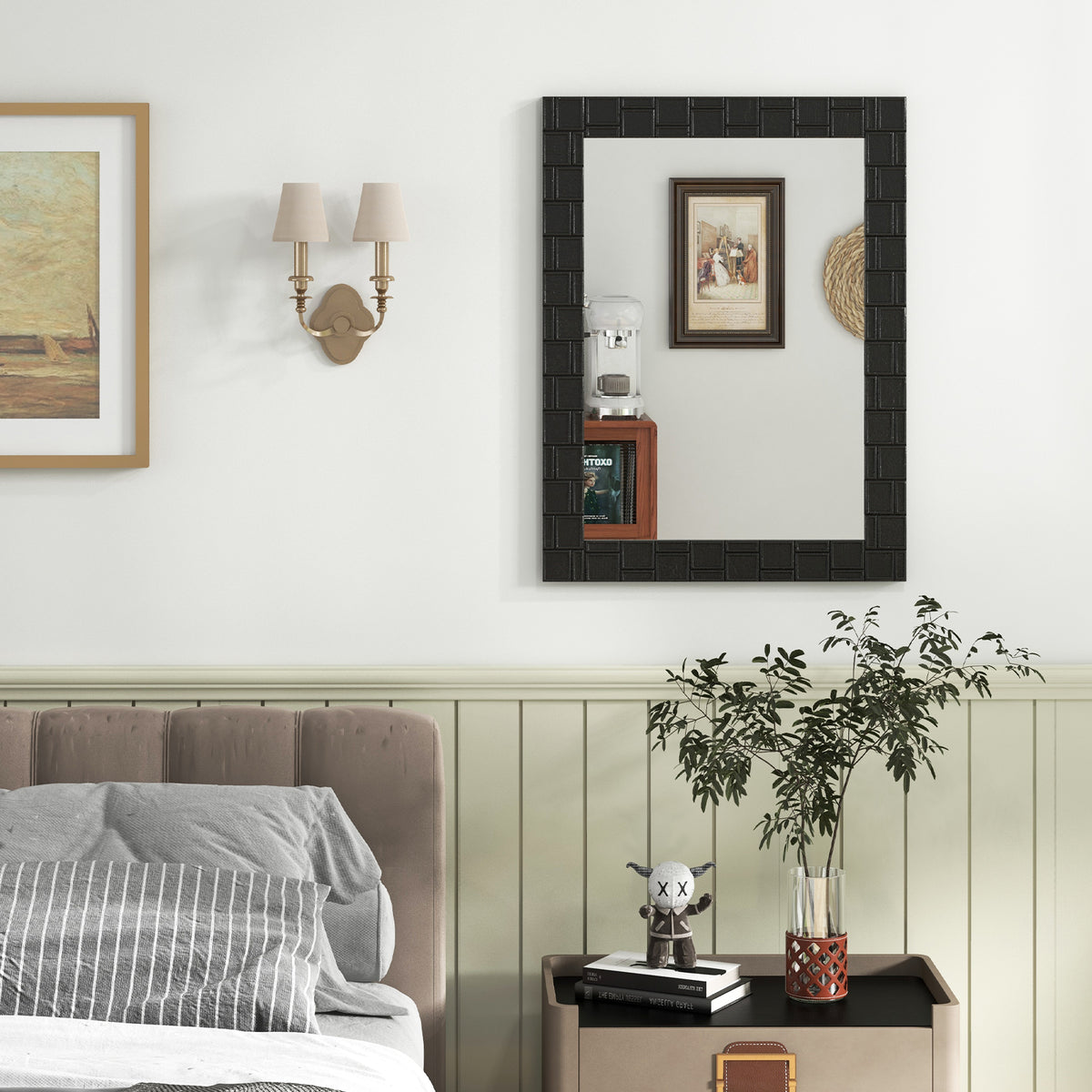 Black Wood Framed Wall Mirror Rectangle Vanity Mirror for Living Room Entryway