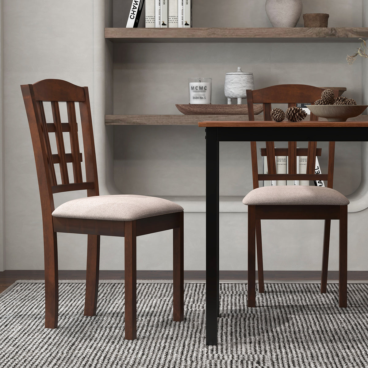 Wood Kitchen Chairs Set of 2, Faux Leather Seat - Coffee