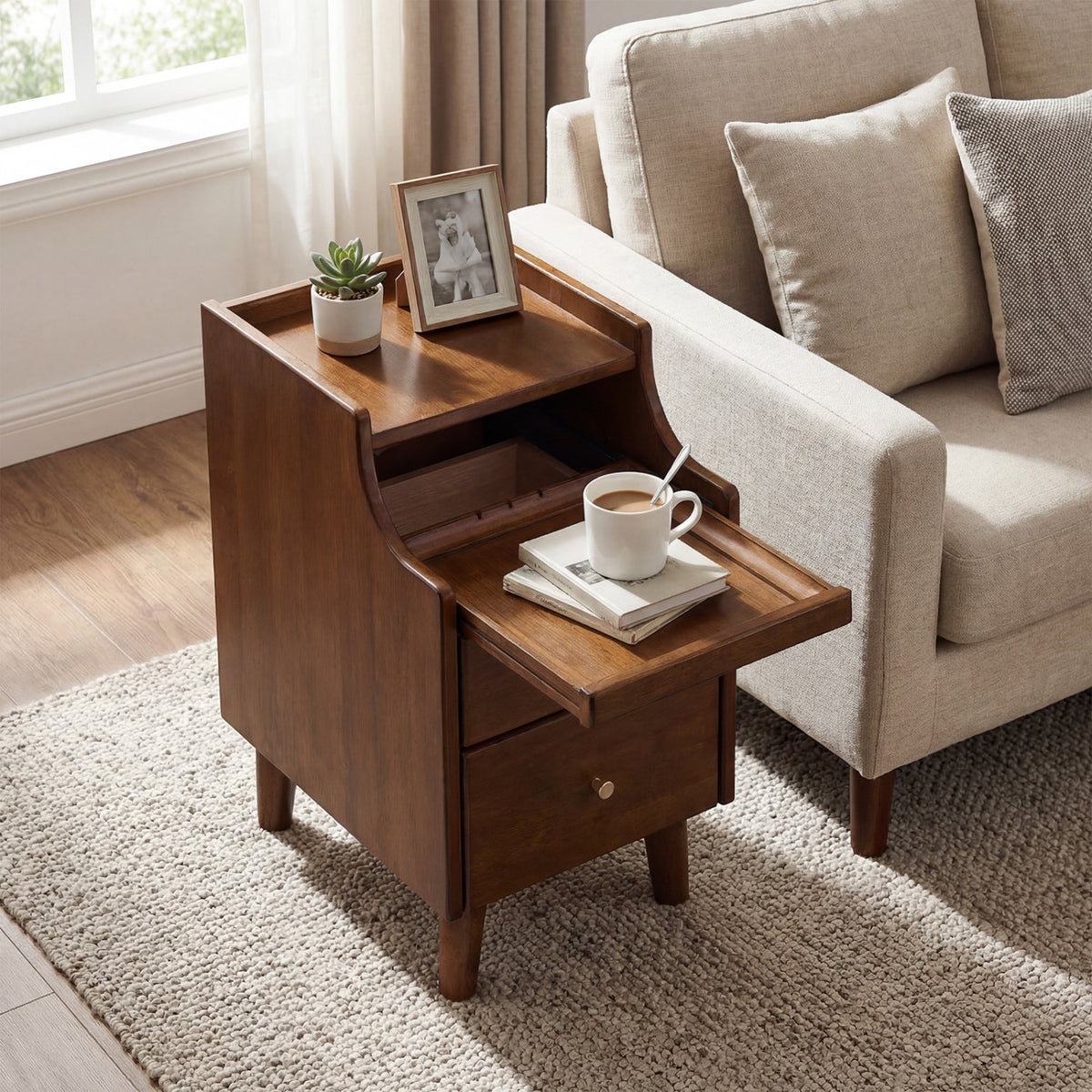 Wood Nightstand Set of 2 with Drawers - Brown