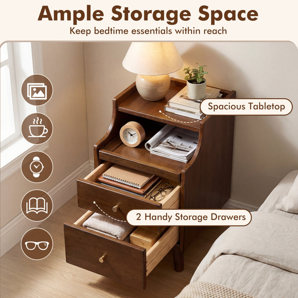 Wood Nightstand Set of 2 with Drawers - Brown