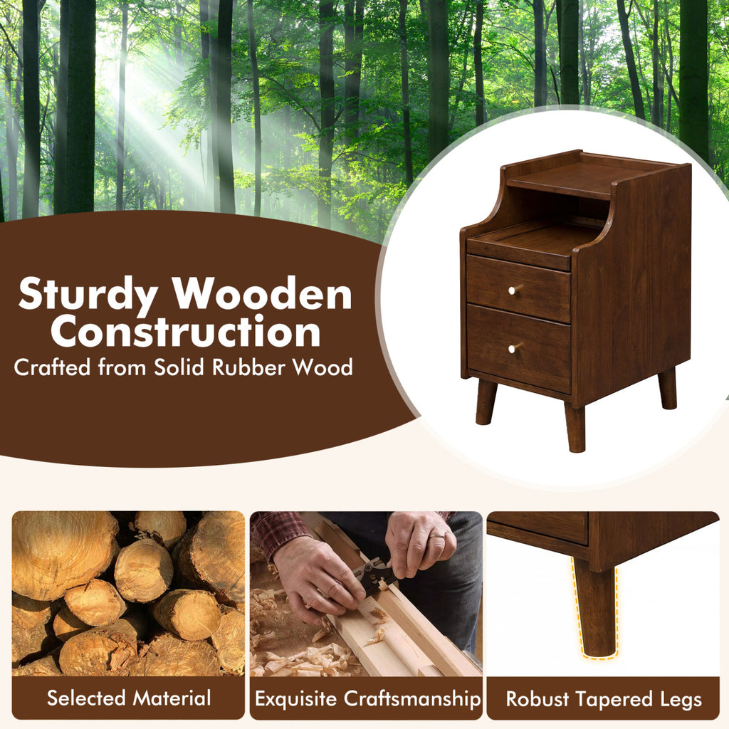 Wood Nightstand Set of 2 with Drawers - Brown