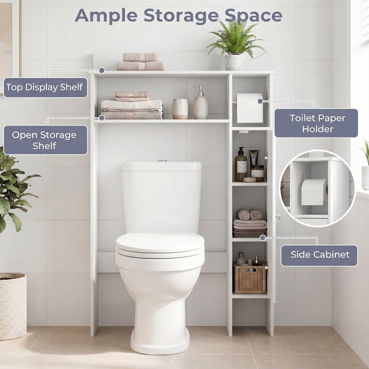 Over the Toilet Storage Cabinet with Paper Holder