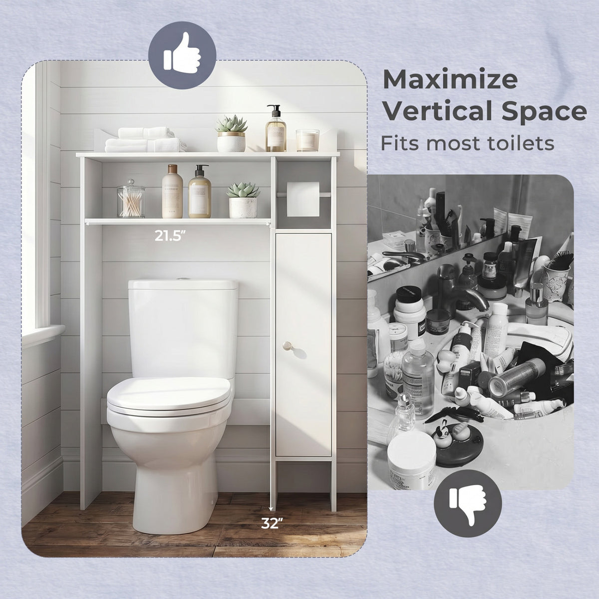 Over the Toilet Storage Cabinet with Paper Holder