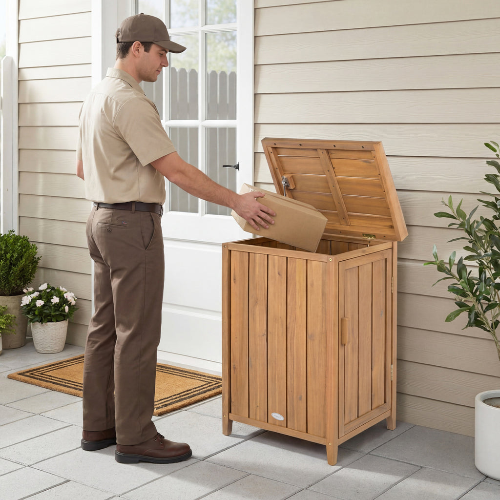 Wood Package Delivery Box with Removable Shelf - 34 Inch H