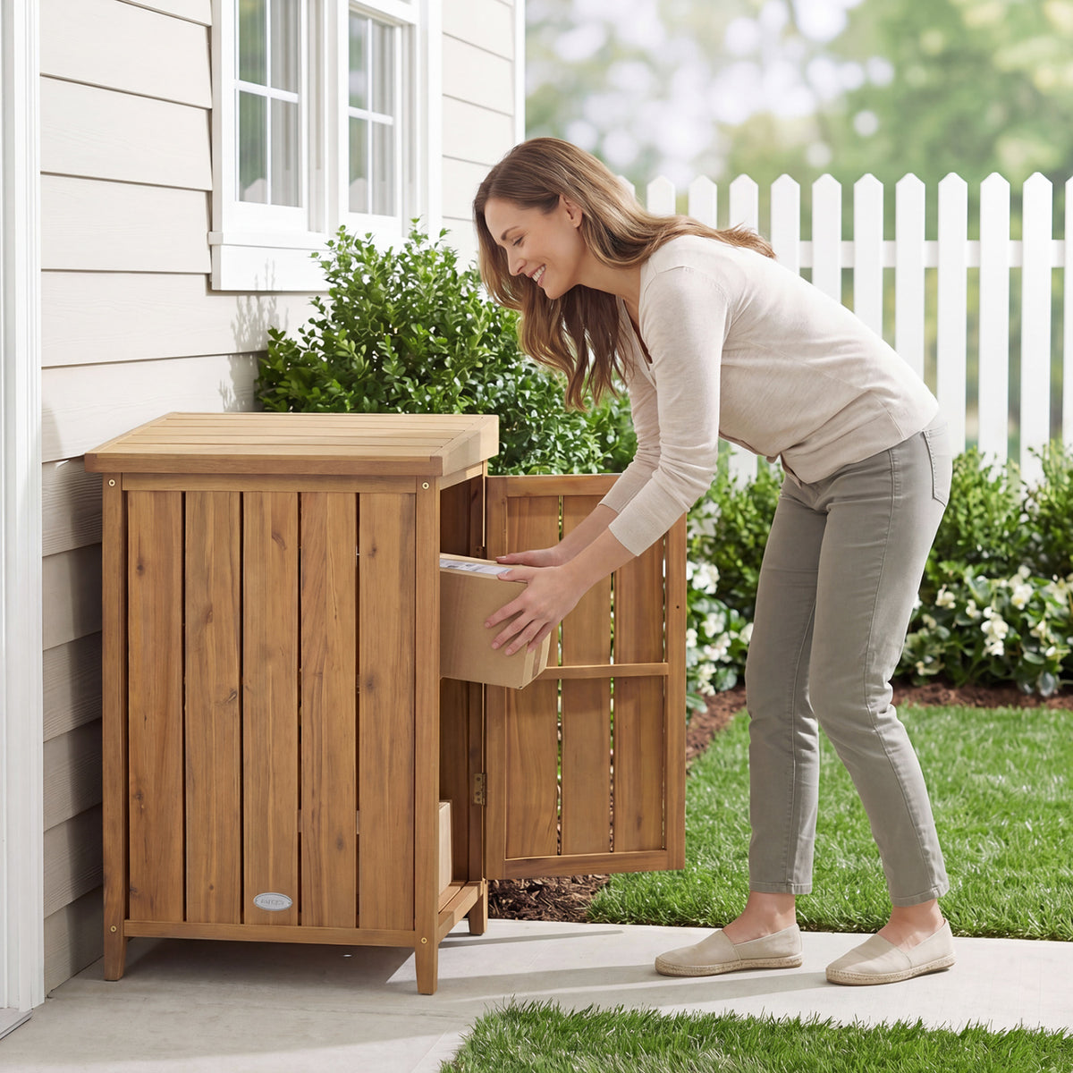 Wood Package Delivery Box with Removable Shelf - 34 Inch H