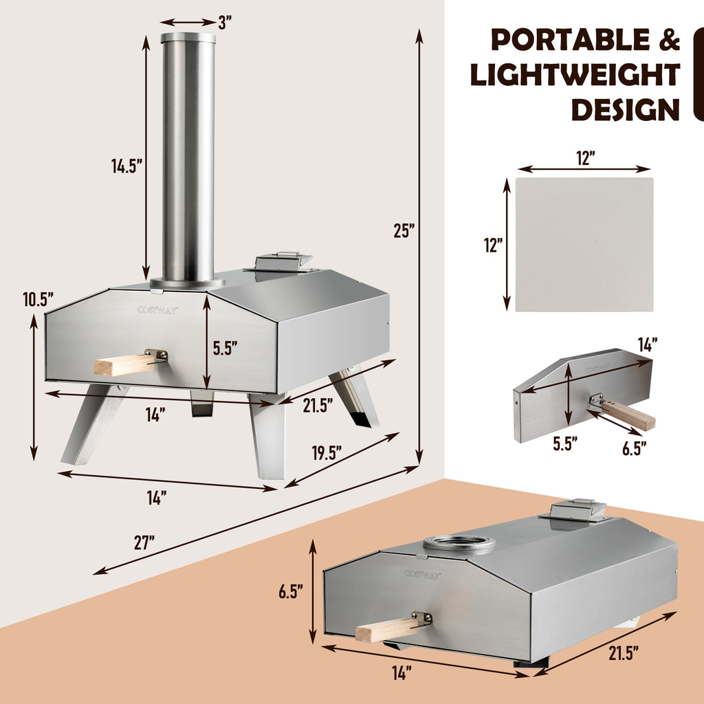 Portable Stainless Steel Outdoor Pizza Oven with 12 Inch Stone