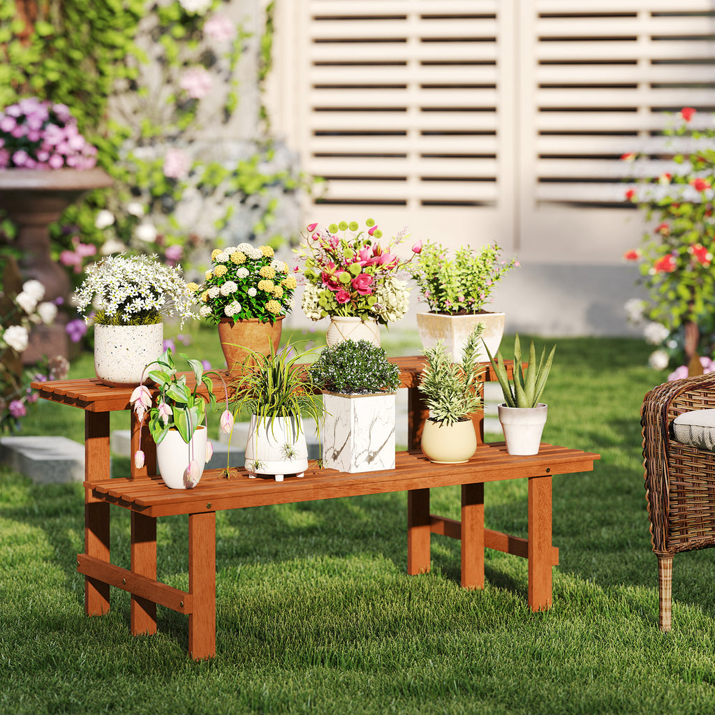 2-Tier Wood Plant Stand Ladder Shelf for Indoor Outdoor