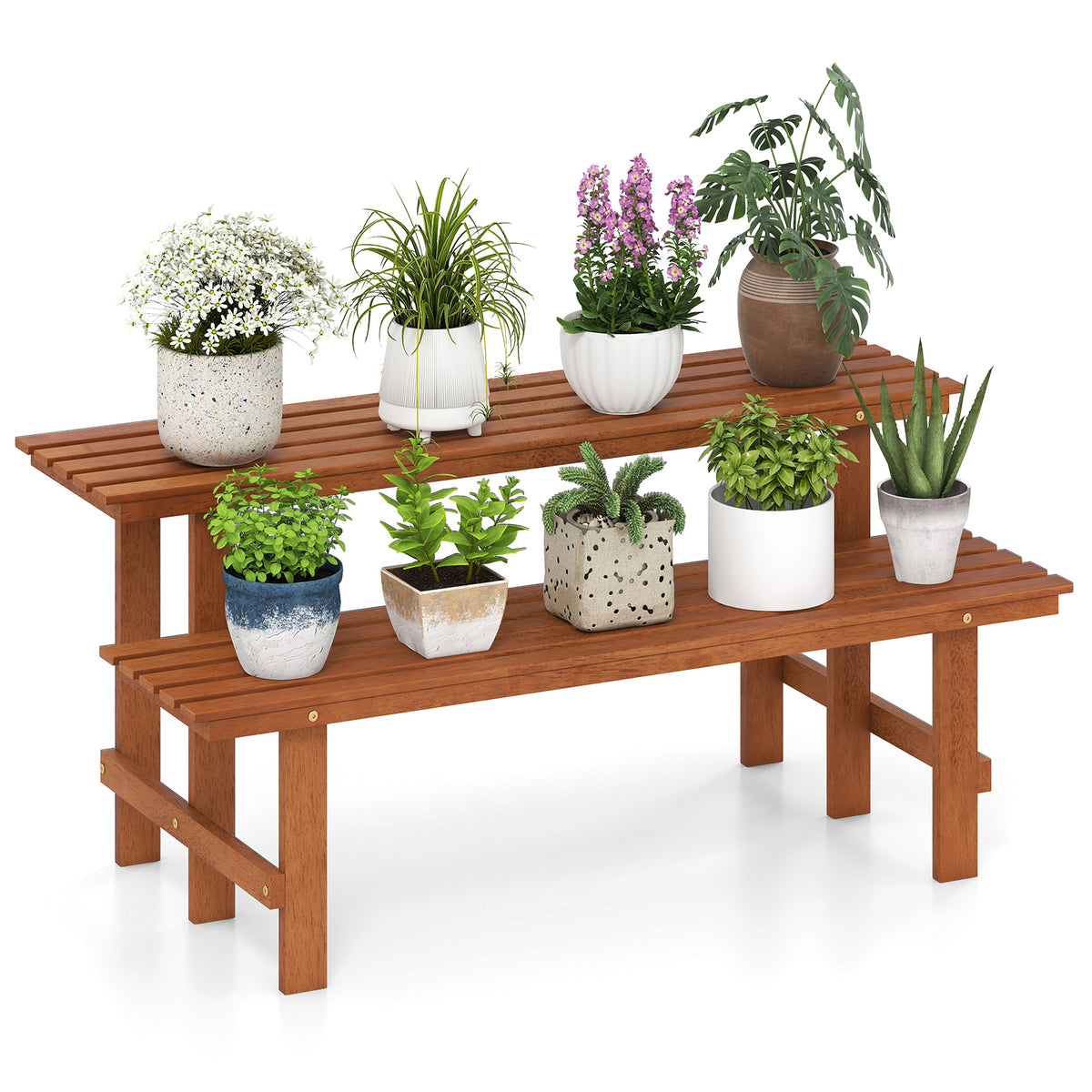 2-Tier Wood Plant Stand Ladder Shelf for Indoor Outdoor