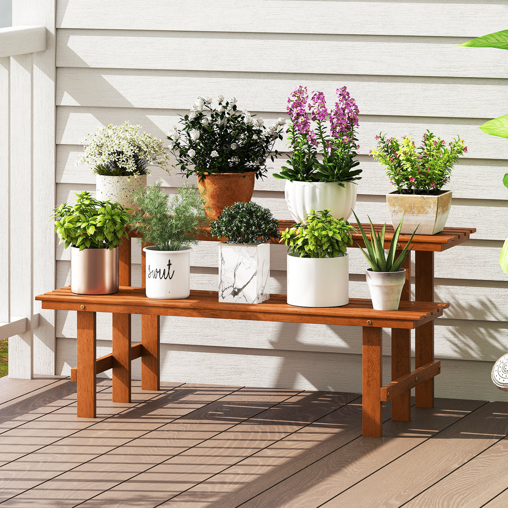 2-Tier Wood Plant Stand Ladder Shelf for Indoor Outdoor