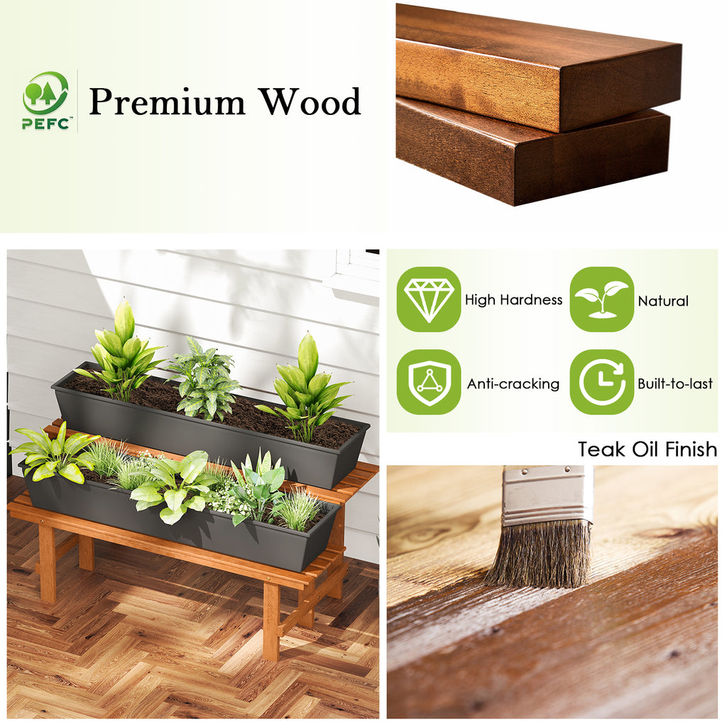 2-Tier Wood Plant Stand Ladder Shelf for Indoor Outdoor