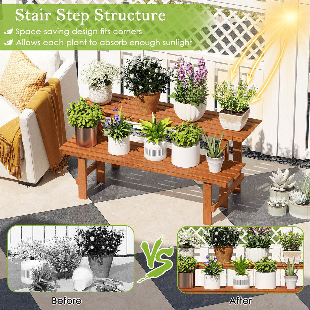2-Tier Wood Plant Stand Ladder Shelf for Indoor Outdoor