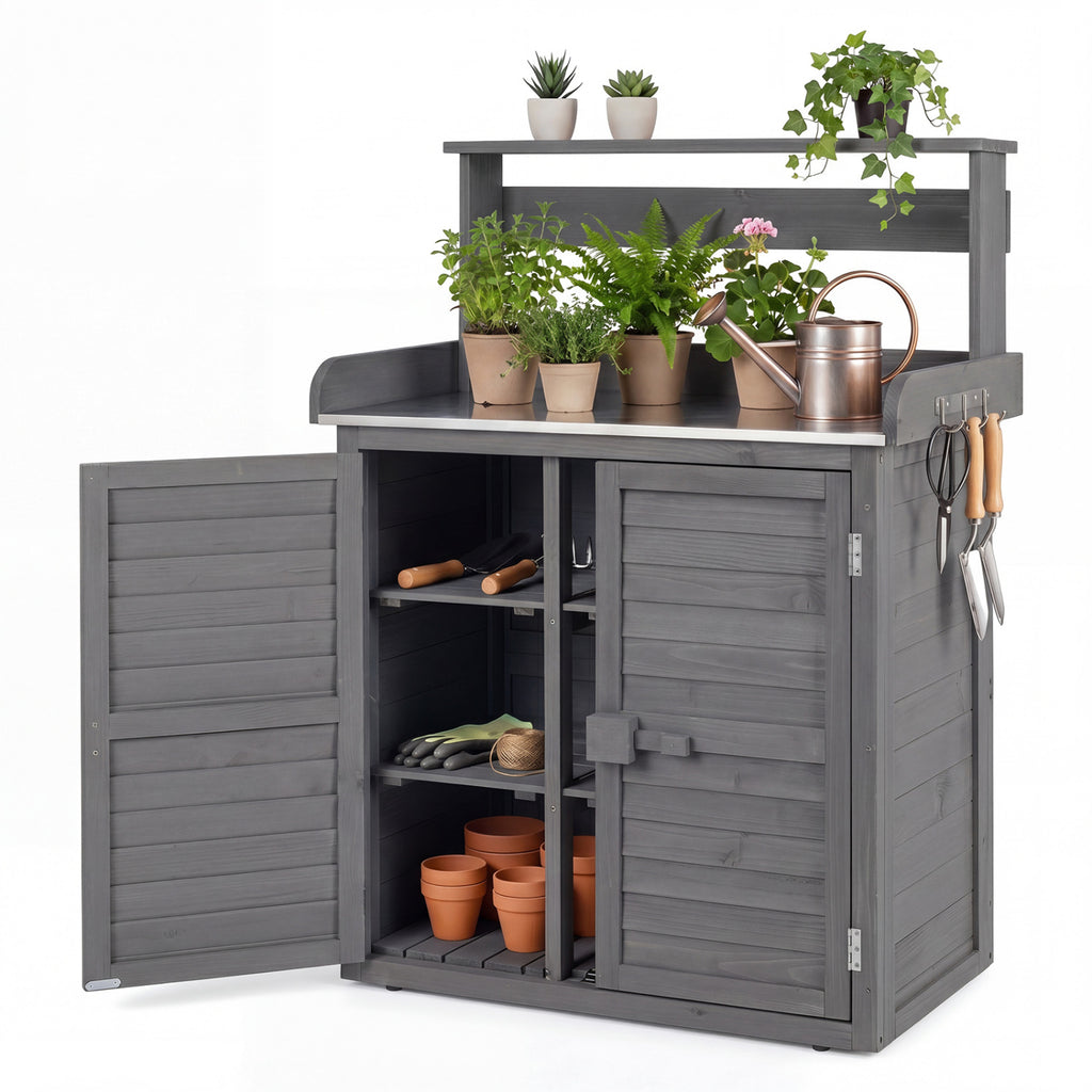 Wood Plant Workstation with Stainless Steel Tabletop and Removable