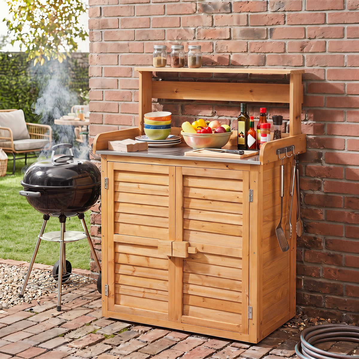 Wood Plant Workstation with Stainless Steel Tabletop and Removable