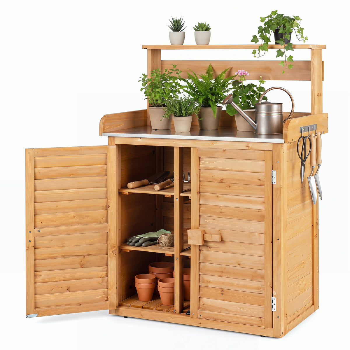 Wood Plant Workstation with Stainless Steel Tabletop and Removable