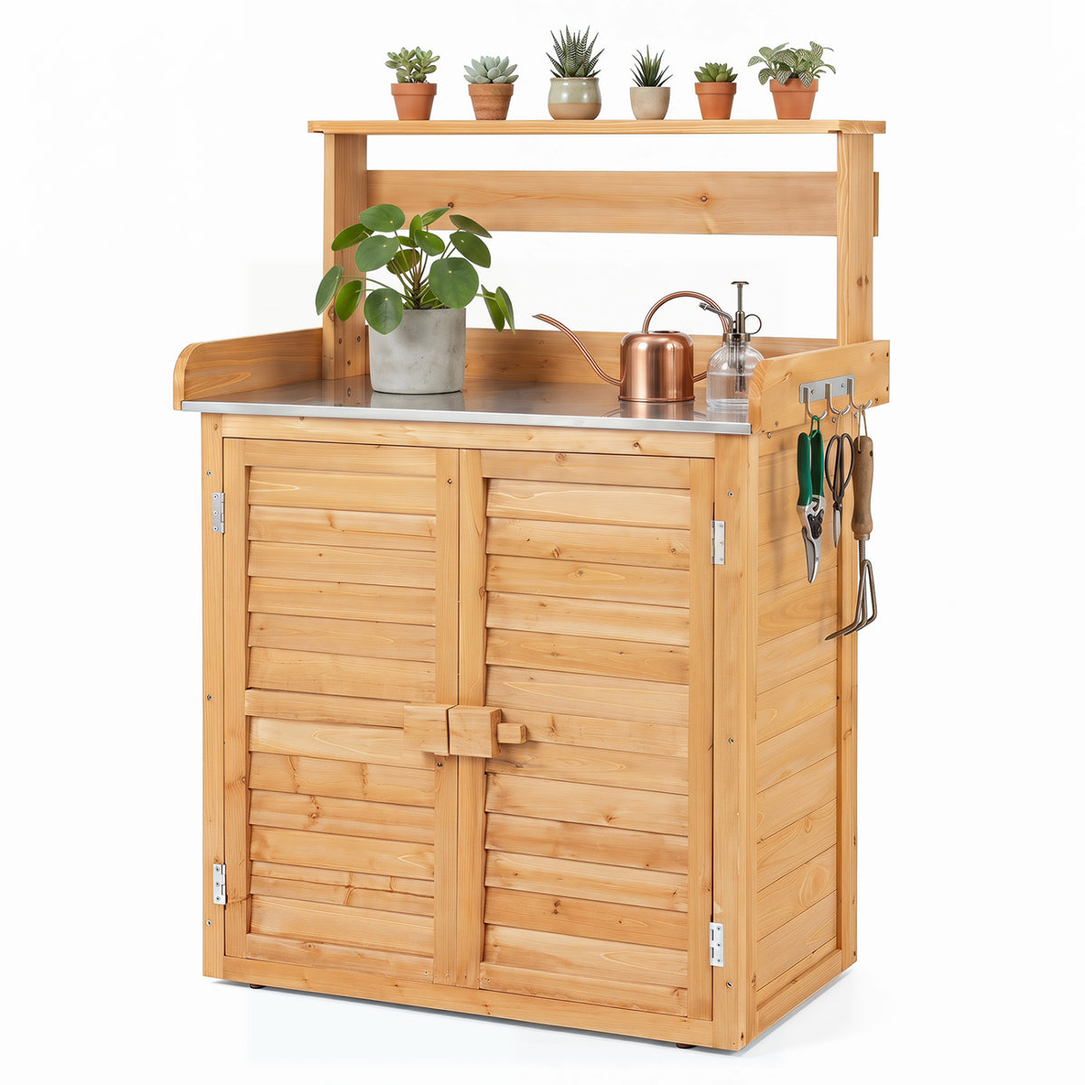 Wood Plant Workstation with Stainless Steel Tabletop and Removable