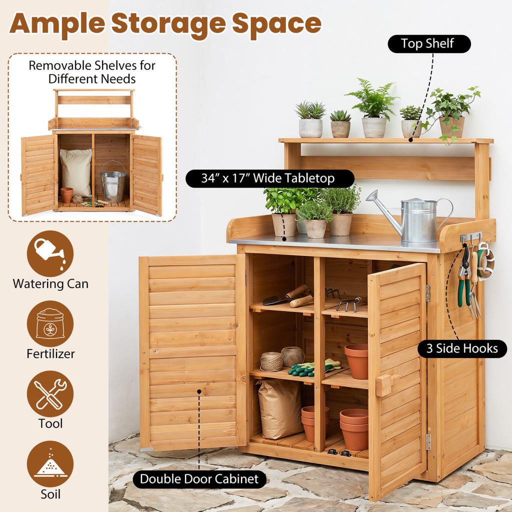 Wood Plant Workstation with Stainless Steel Tabletop and Removable