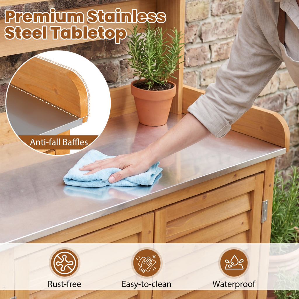 Wood Plant Workstation with Stainless Steel Tabletop and Removable