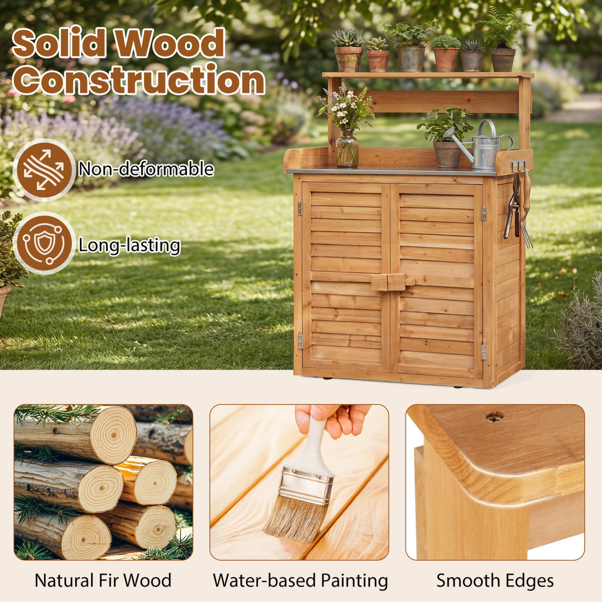 Wood Plant Workstation with Stainless Steel Tabletop and Removable