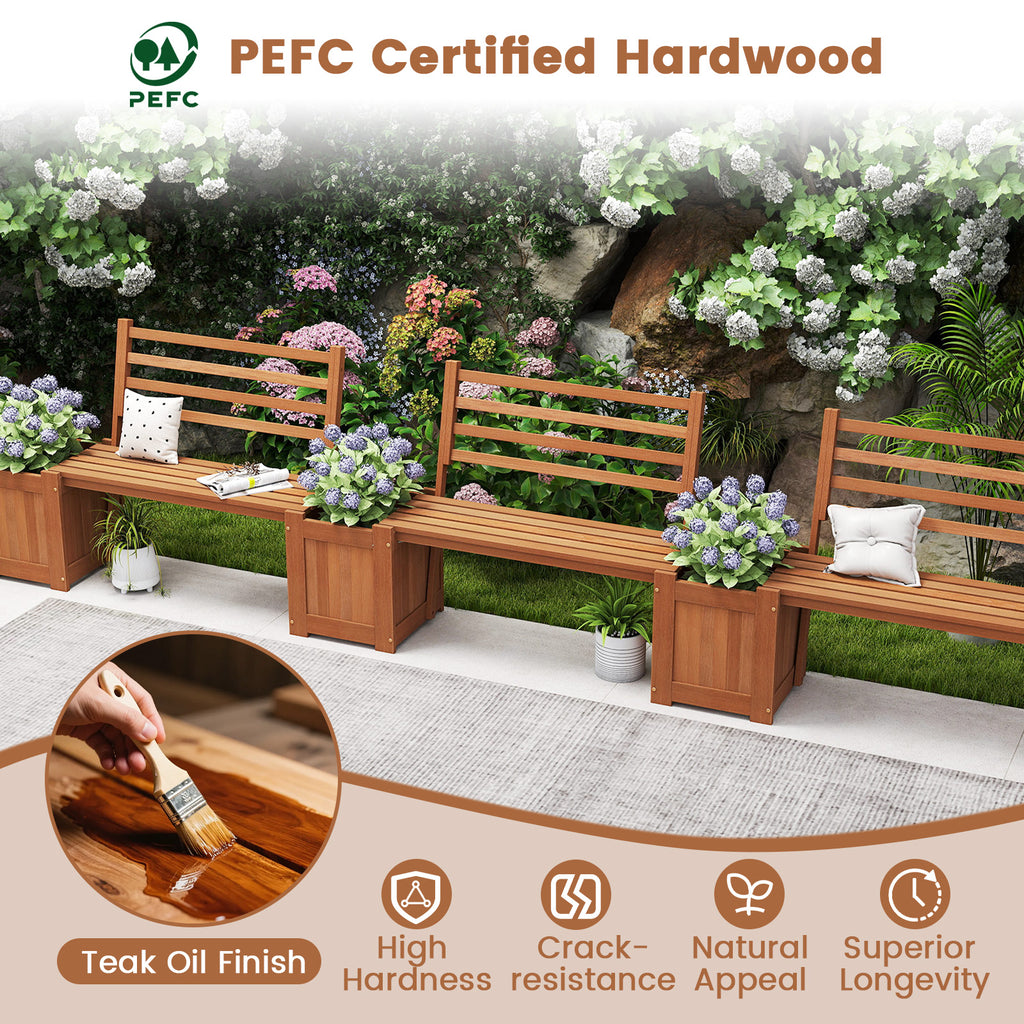 Outdoor Planter Bench with 2 Planter Boxes & Backrest - 36 inches