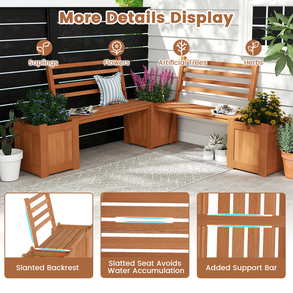 Outdoor Planter Bench with 2 Planter Boxes & Backrest - 36 inches