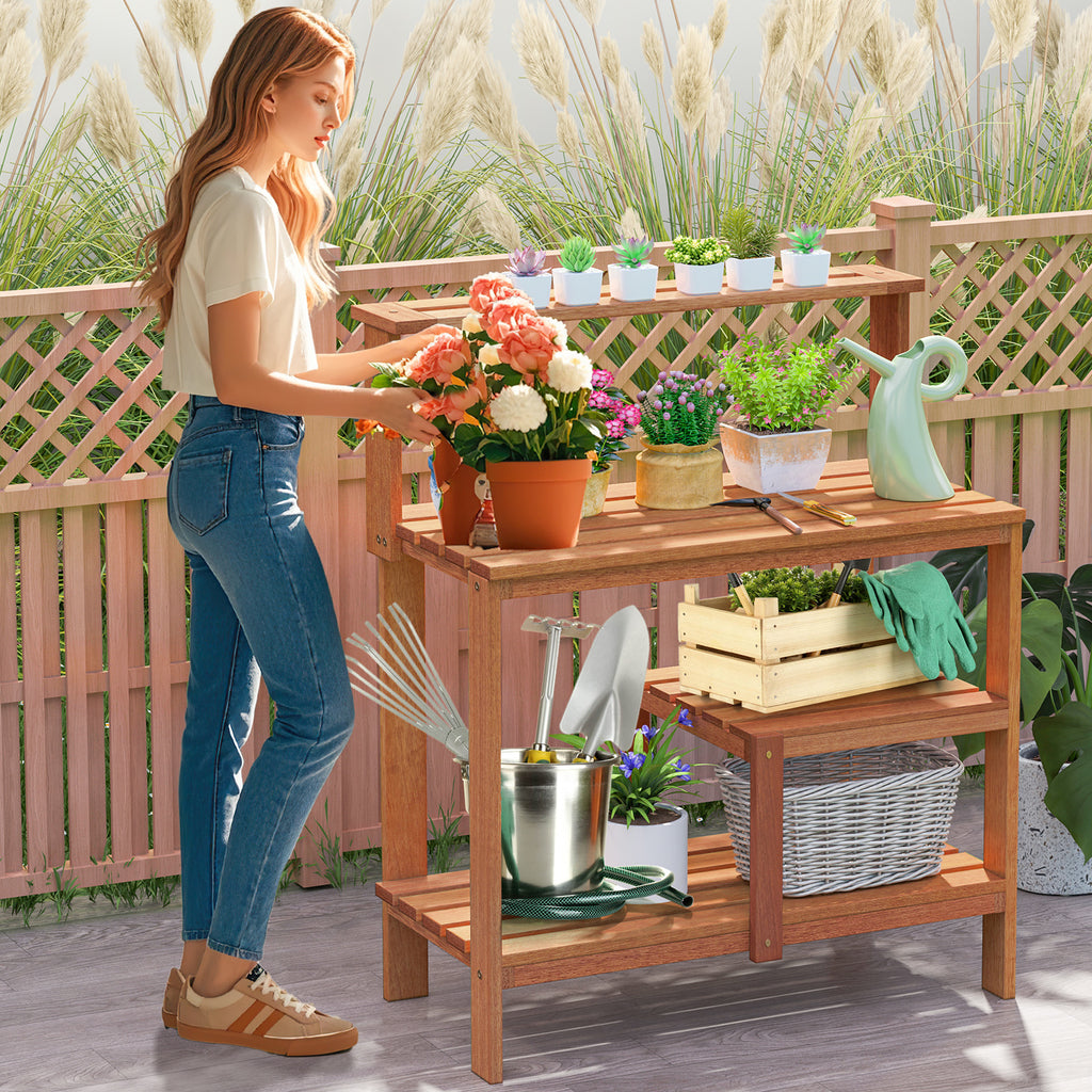 Wood Potting Bench with Shelves for Outdoor Gardening