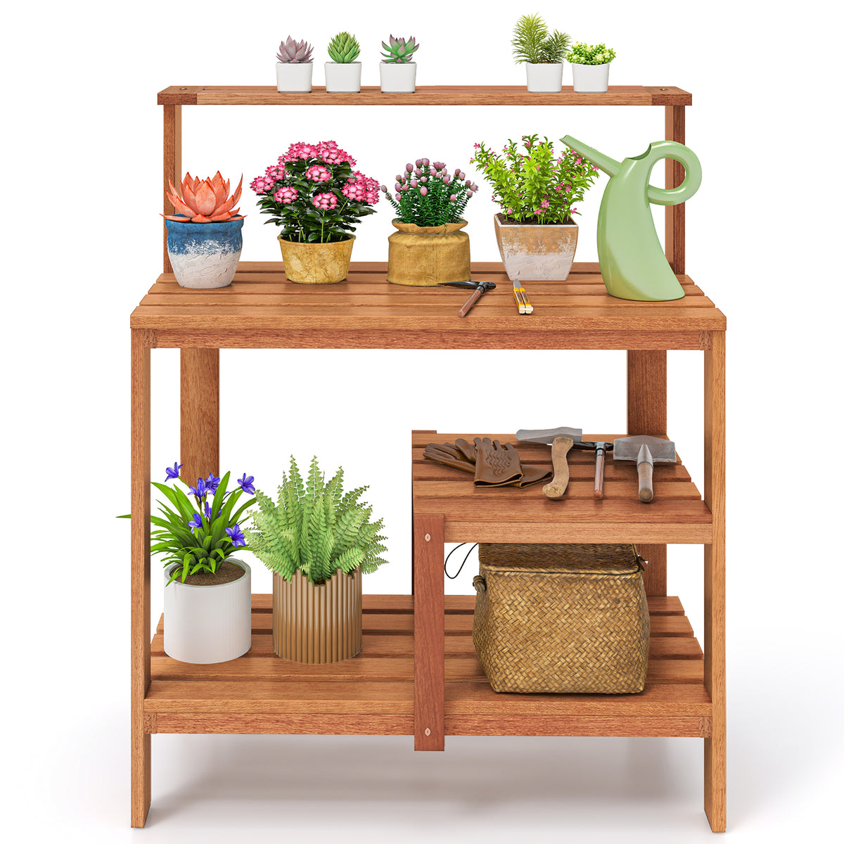 Wood Potting Bench with Shelves for Outdoor Gardening