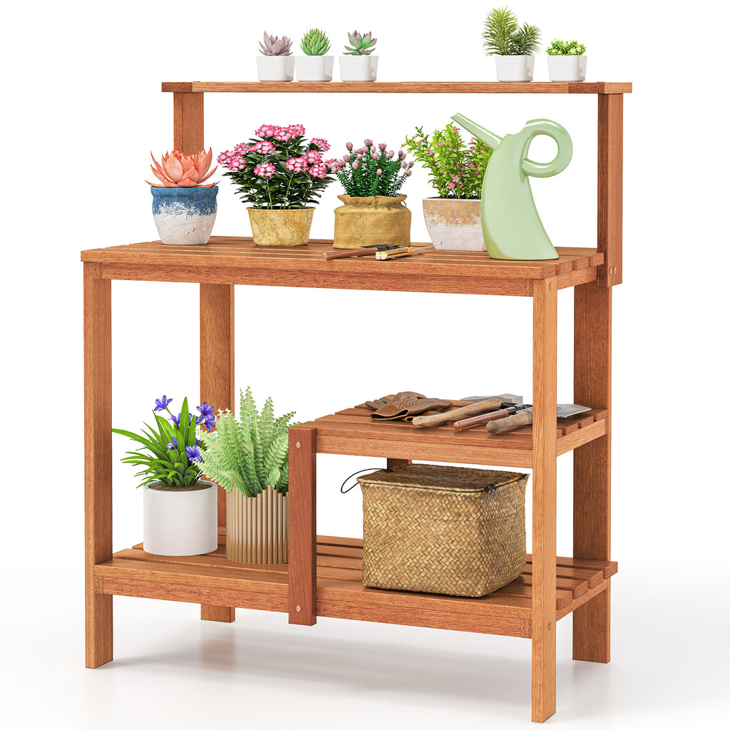 Wood Potting Bench with Shelves for Outdoor Gardening