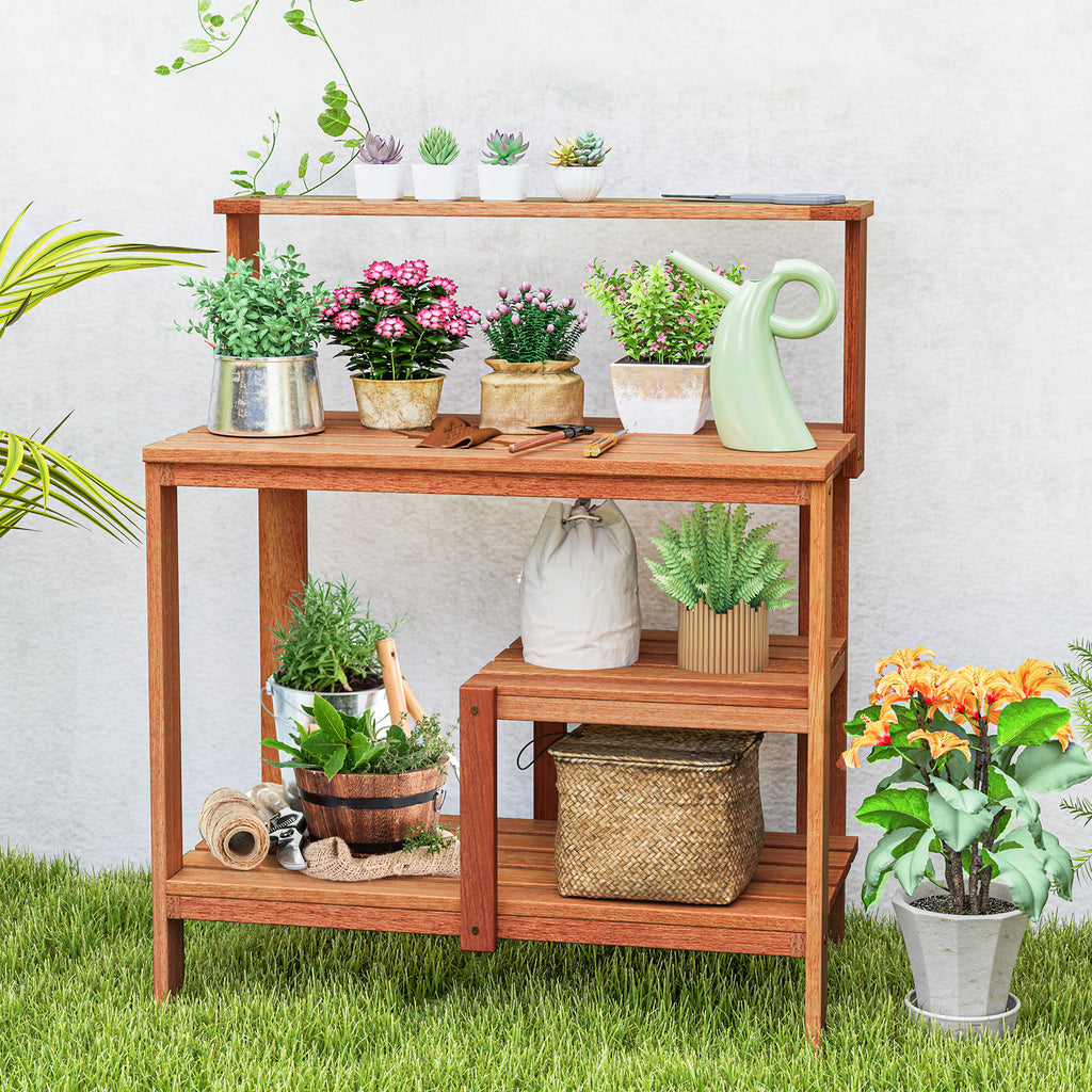 Wood Potting Bench with Shelves for Outdoor Gardening