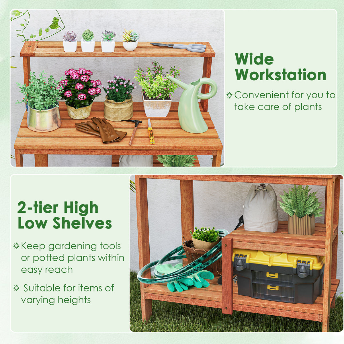 Wood Potting Bench with Shelves for Outdoor Gardening