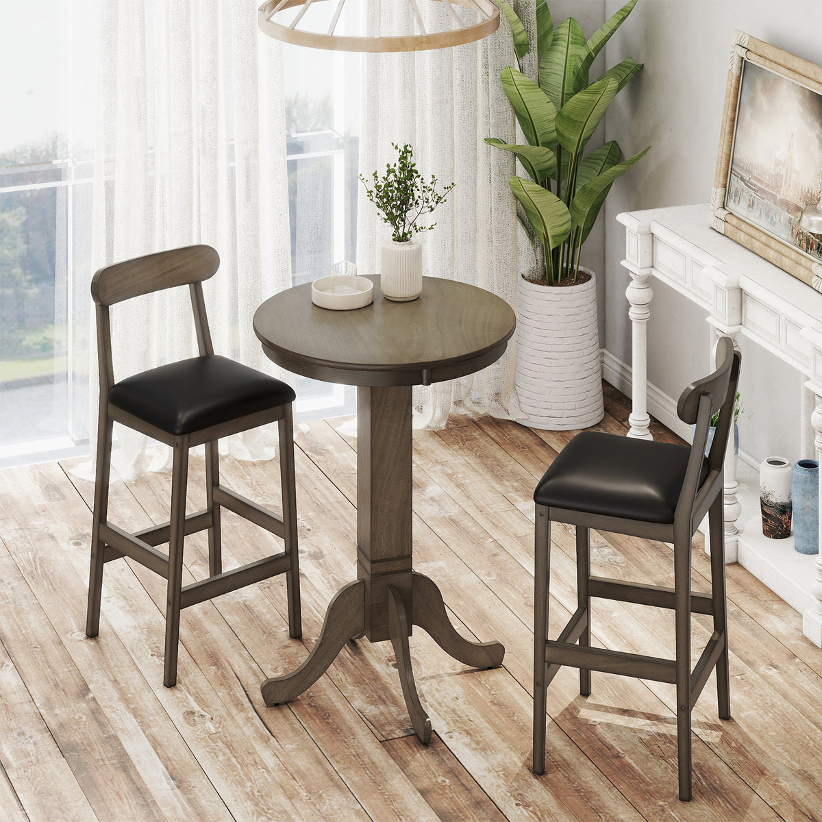 Round Dining Table with Pedestal Base, Gray