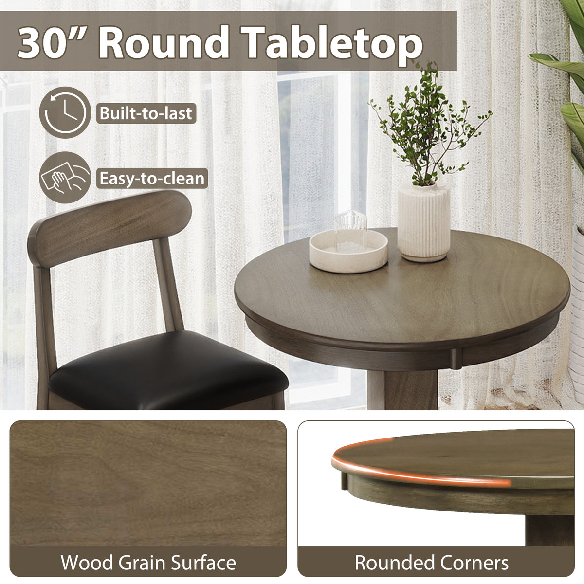 Round Dining Table with Pedestal Base, Gray