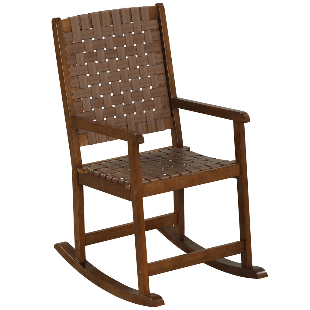 Patio Wood Rocking Chair with PU Seat - Brown