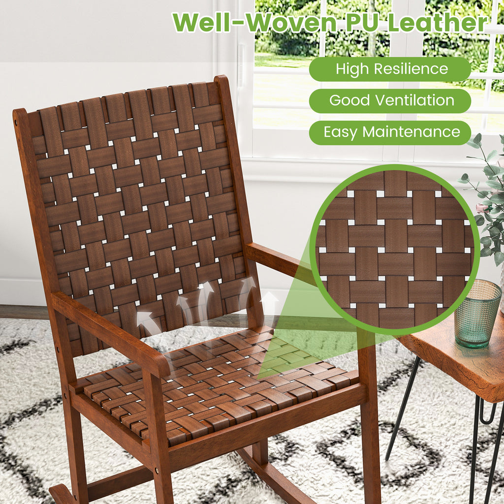 Patio Wood Rocking Chair with PU Seat - Brown